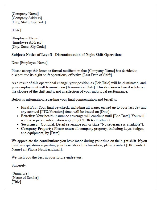 Night Shift Discontinuation Layoff Letter