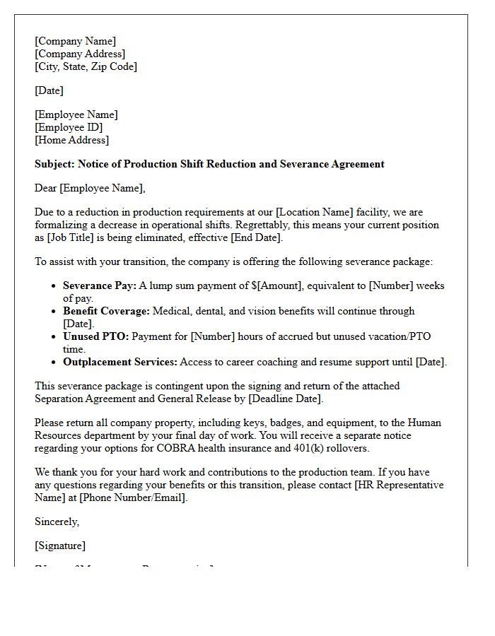 Production Shift Reduction Severance Letter