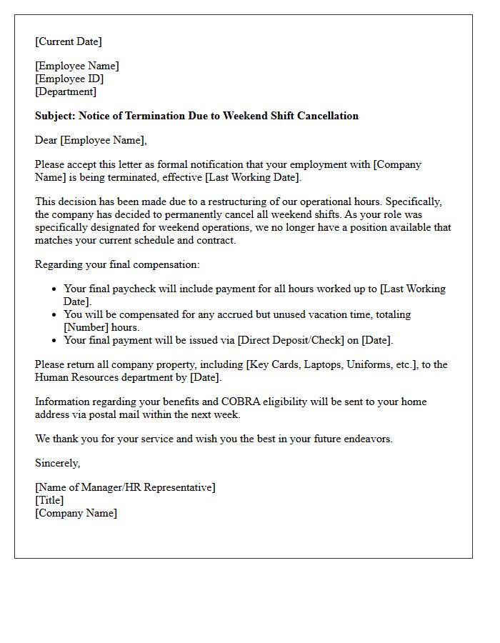 Weekend Shift Cancellation Termination Letter