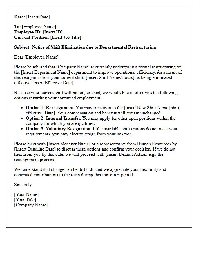 Departmental Restructuring Shift Elimination Letter