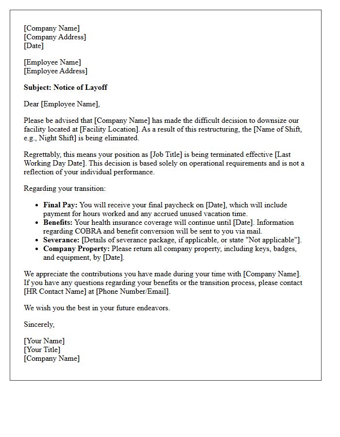 Facility Downsizing Shift Layoff Letter