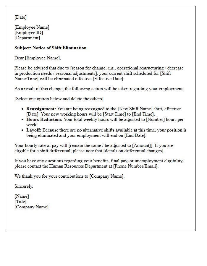 Non-Exempt Employee Shift Elimination Letter