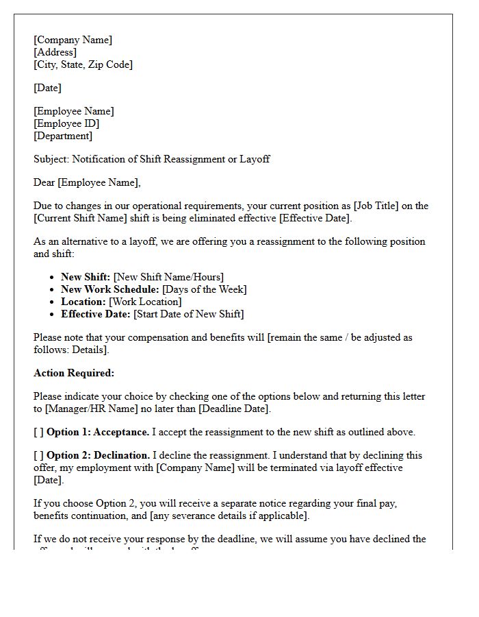 Alternative Shift Reassignment Or Layoff Letter