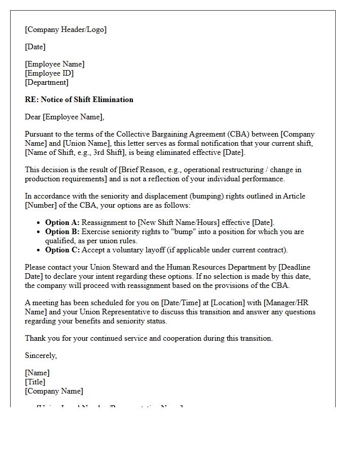 Union Staff Shift Elimination Notice Letter