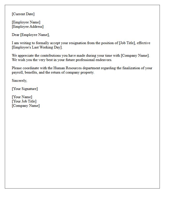 Standard Resignation Acceptance Letter