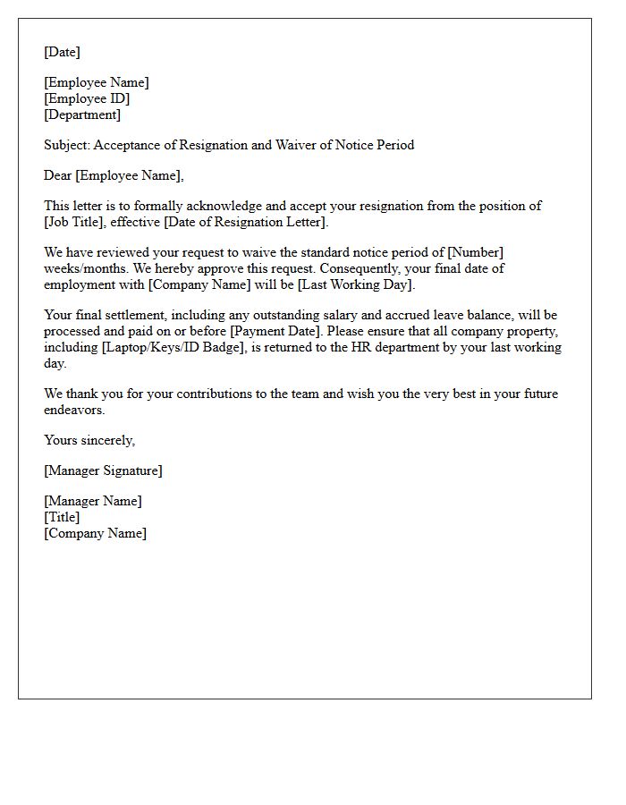 Notice Period Waiver Resignation Acceptance Letter