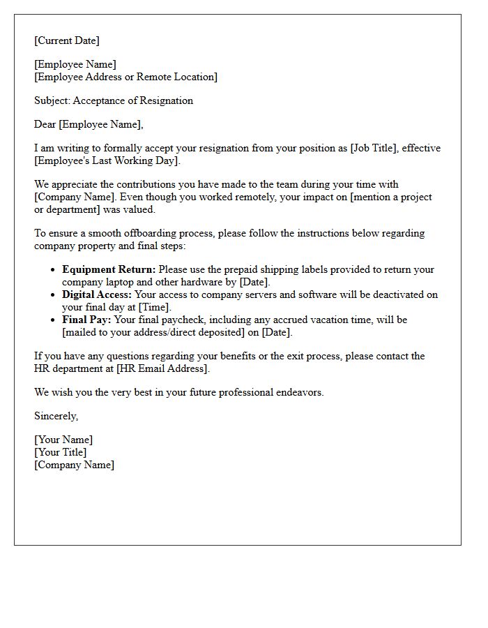 Remote Employee Resignation Acceptance Letter