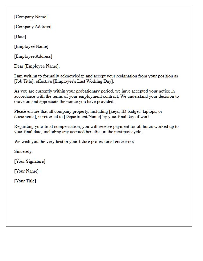 Probationary Period Resignation Acceptance Letter