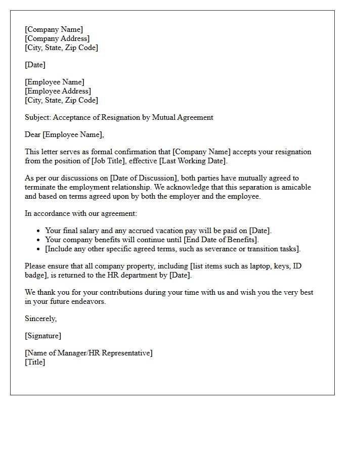 Mutual Agreement Resignation Acceptance Letter