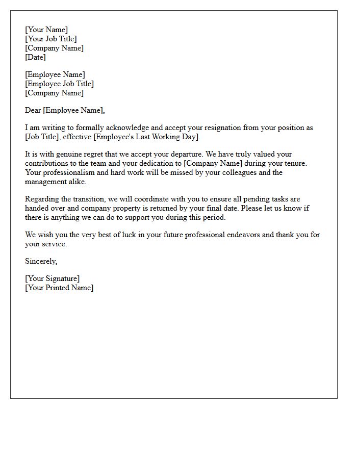 Formal Letter of Acceptance of Resignation with Regret