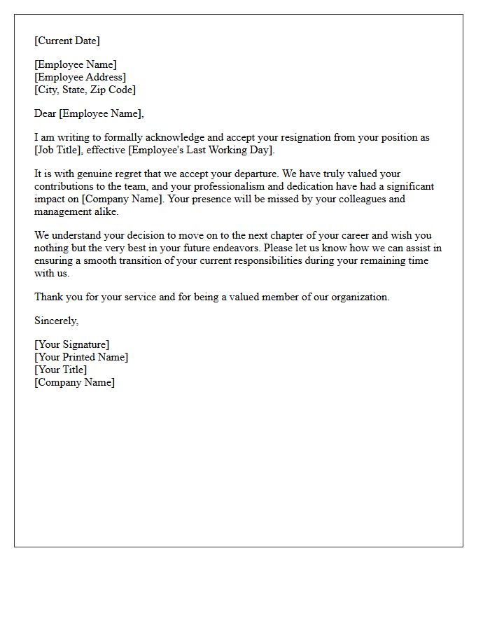 Letter of Formal Resignation Acceptance and Employer Regret