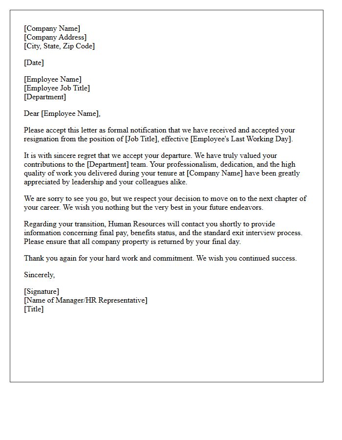 Official Letter of Regretful Resignation Acceptance