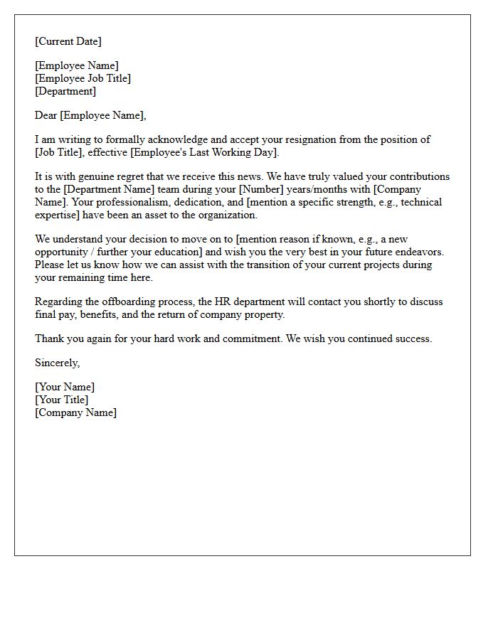 Formal Acceptance of Resignation with Regret Letter