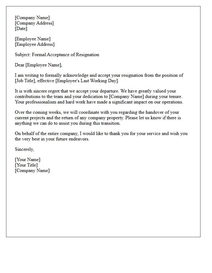 Letter of Formal Acceptance Regarding Employee Resignation with Regret