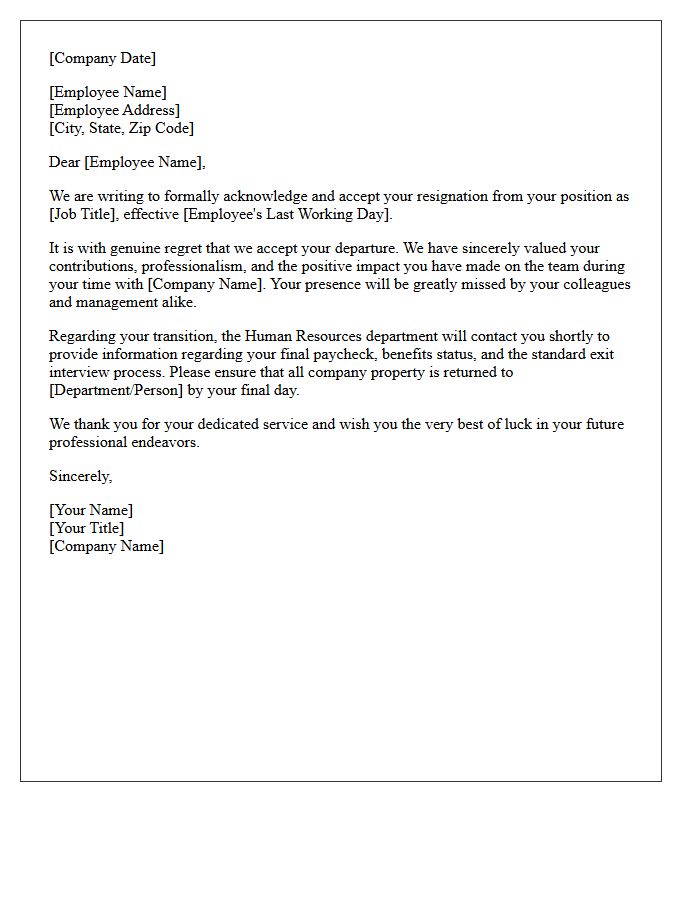Human Resources Letter of Acceptance for Resignation with Expressed Regret