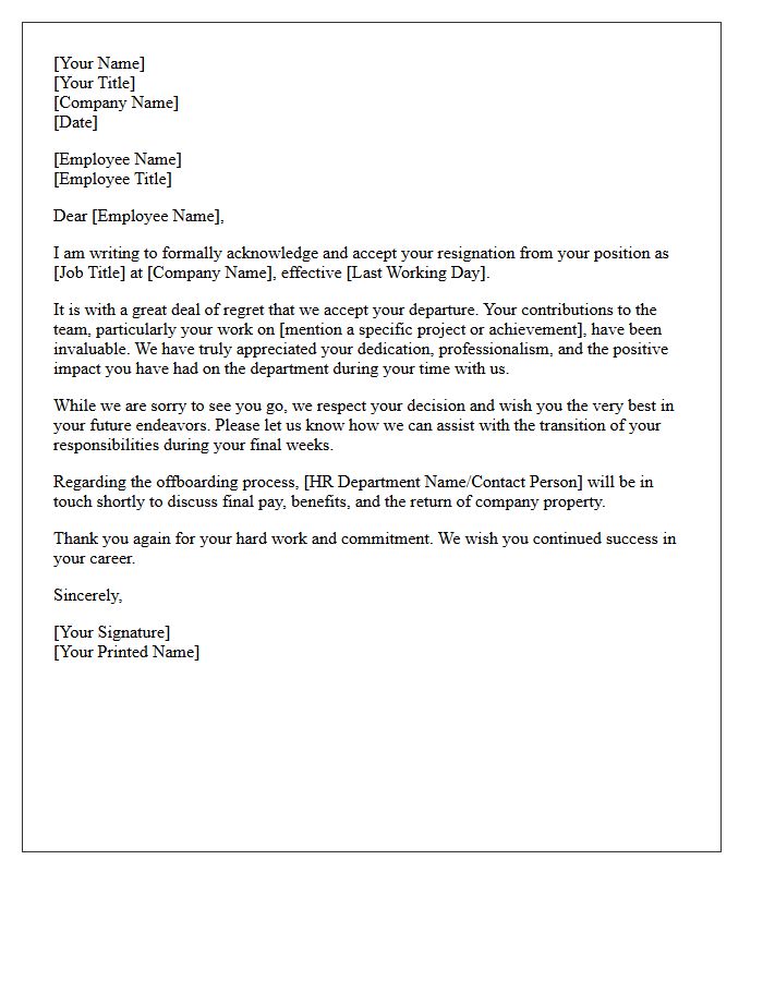 Regretful Acceptance of Resignation Formal Letter