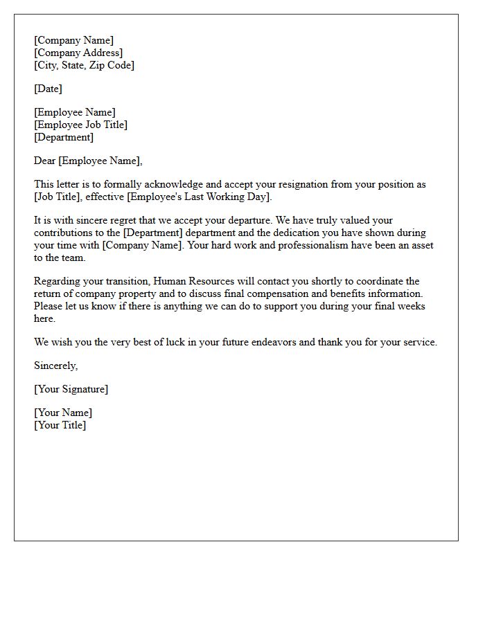 Letter of Official Acceptance and Regret for Employee Resignation