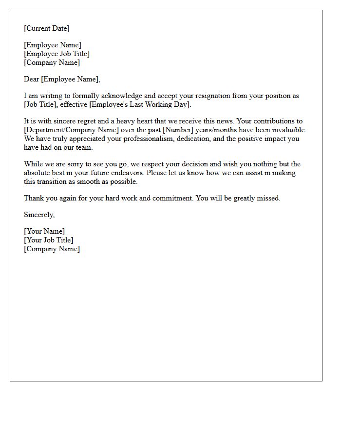 Formal Resignation Acceptance Letter with Sincere Regret