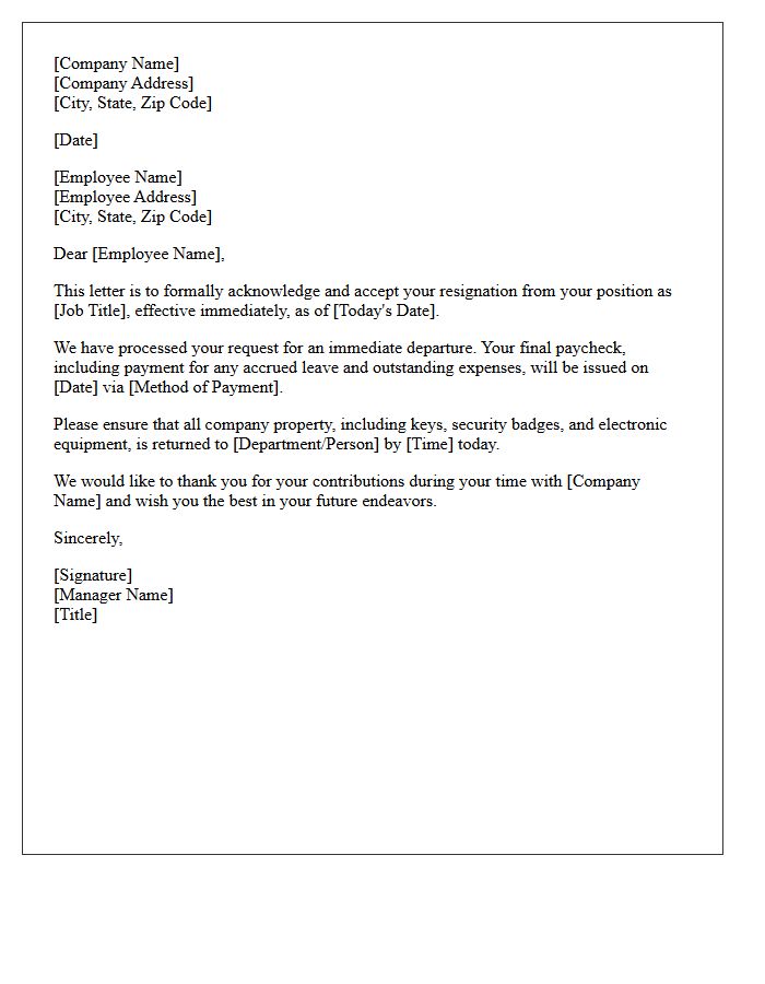 Standard Immediate Effect Resignation Acceptance Letter
