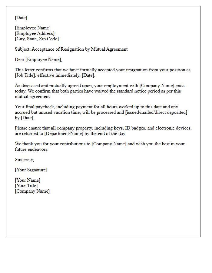 Mutual Agreement Immediate Effect Resignation Acceptance Letter