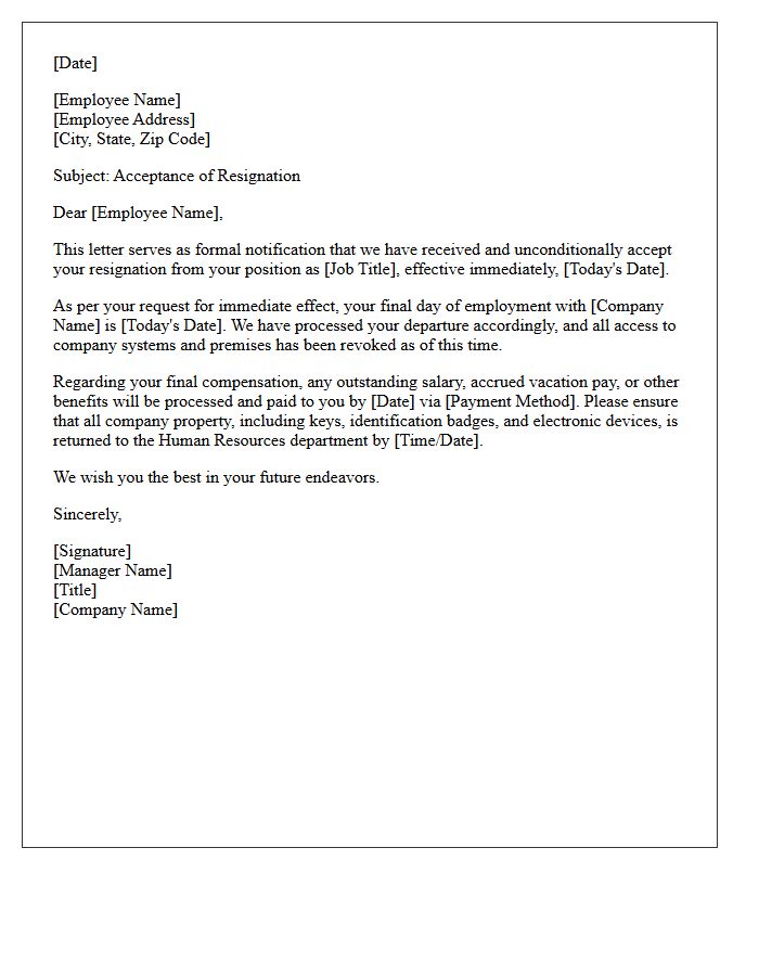 Unconditional Immediate Effect Resignation Acceptance Letter
