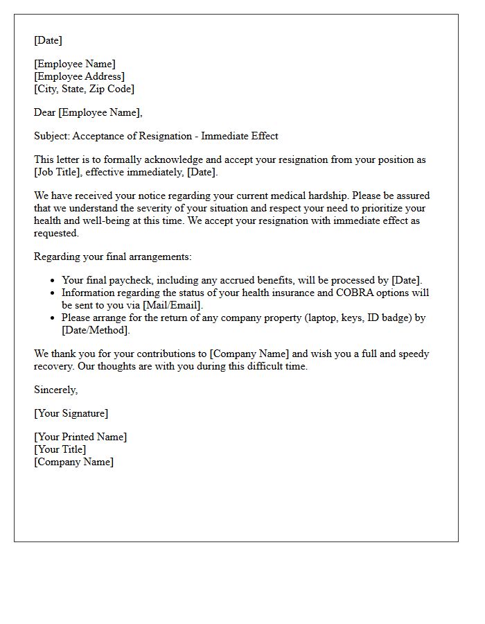 Medical Hardship Immediate Effect Resignation Acceptance Letter