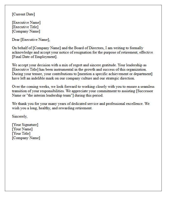 Executive Officer Retirement Resignation Acceptance Letter