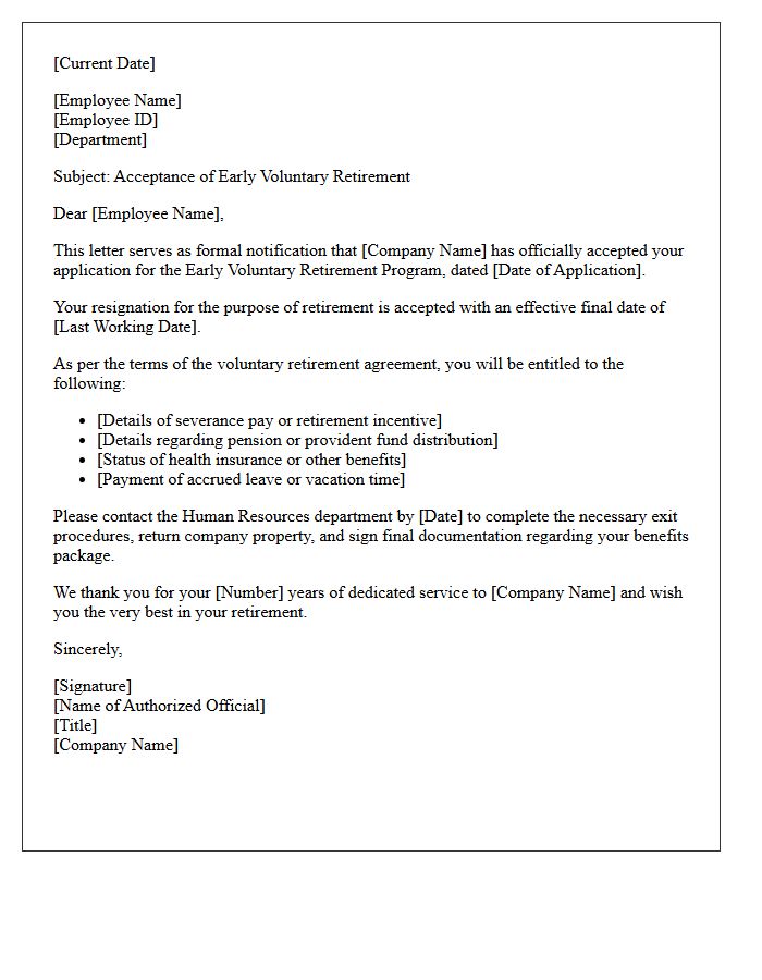 Early Voluntary Retirement Resignation Acceptance Letter