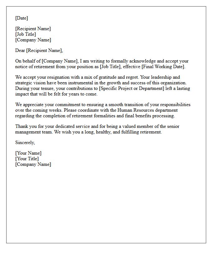 Senior Management Retirement Resignation Acceptance Letter