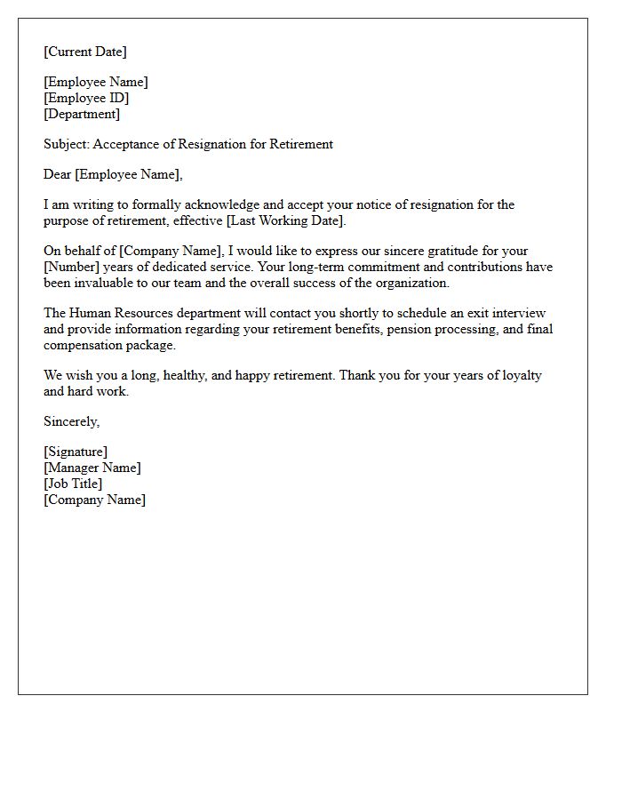 Long-Term Service Retirement Resignation Acceptance Letter