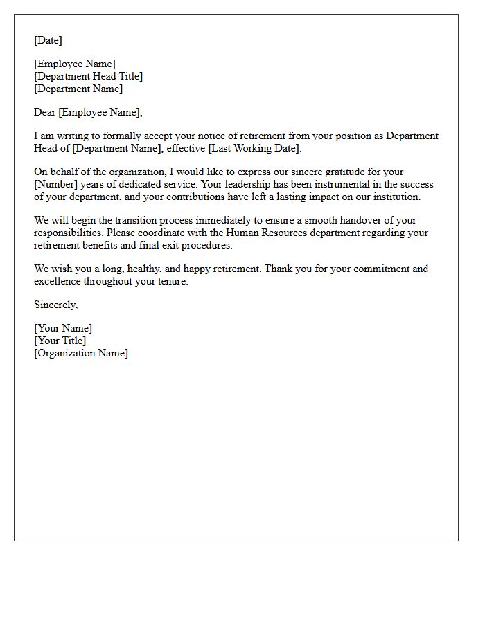 Department Head Retirement Resignation Acceptance Letter