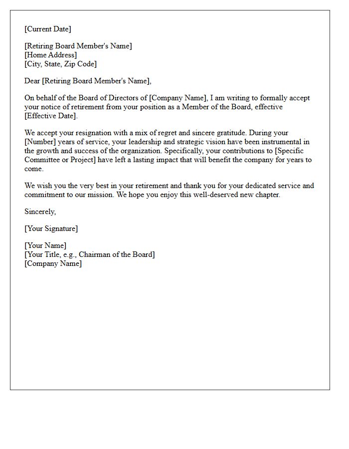 Corporate Board Retirement Resignation Acceptance Letter