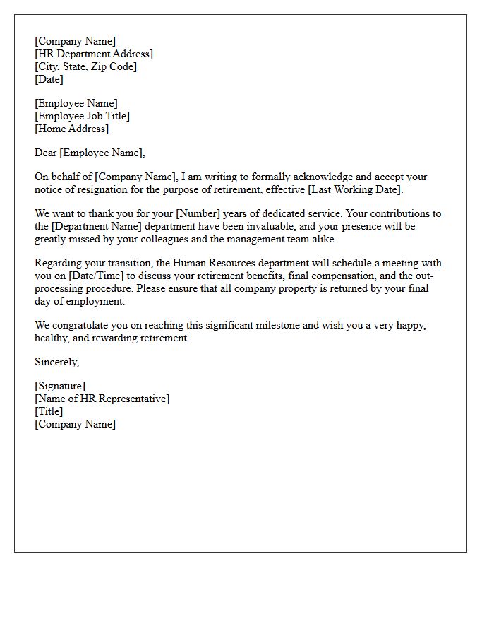 Standard Formal HR Retirement Resignation Acceptance Letter