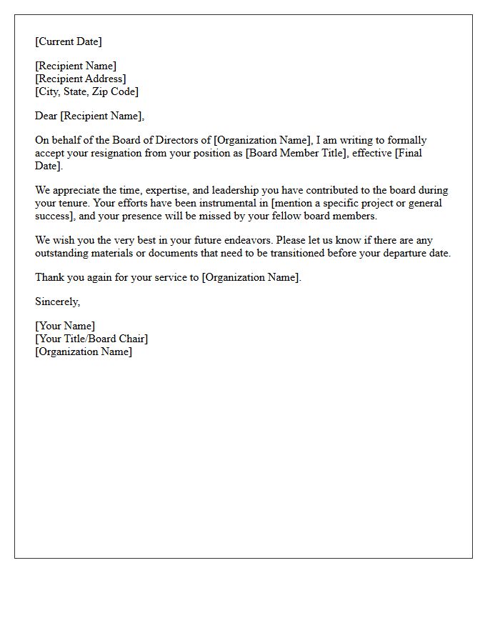 Standard Executive Board Member Resignation Acceptance Letter