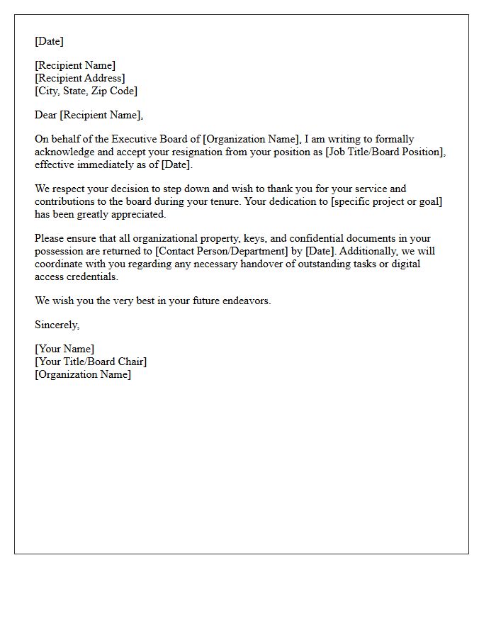 Immediate Effect Executive Board Member Resignation Acceptance Letter