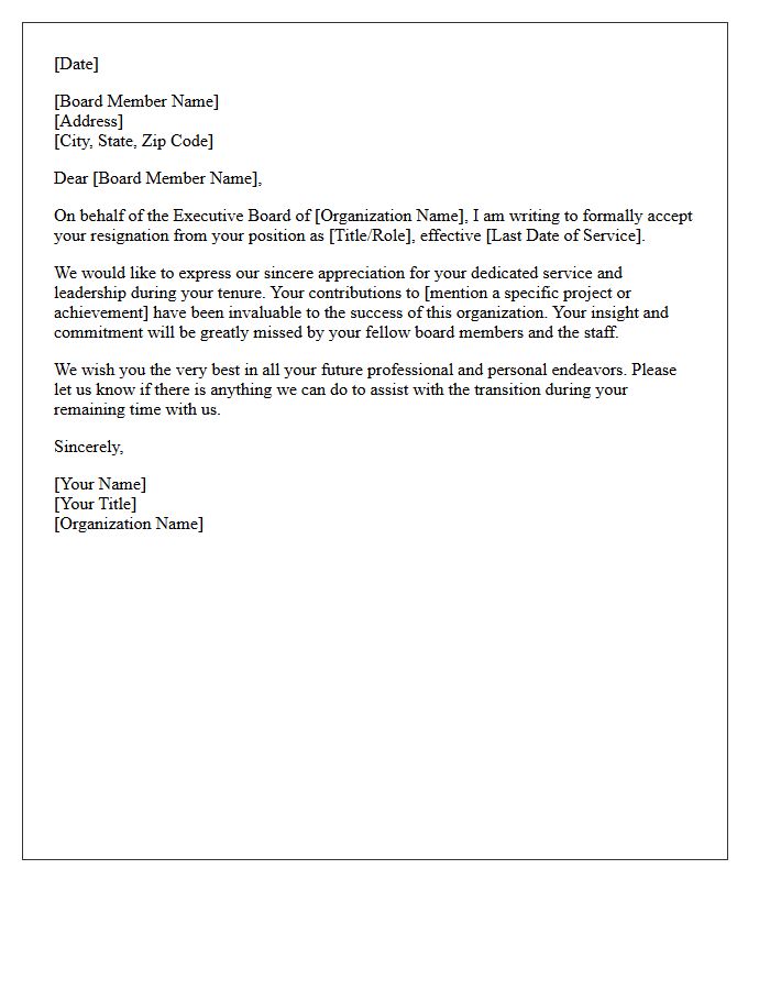 Appreciation And Executive Board Member Resignation Acceptance Letter