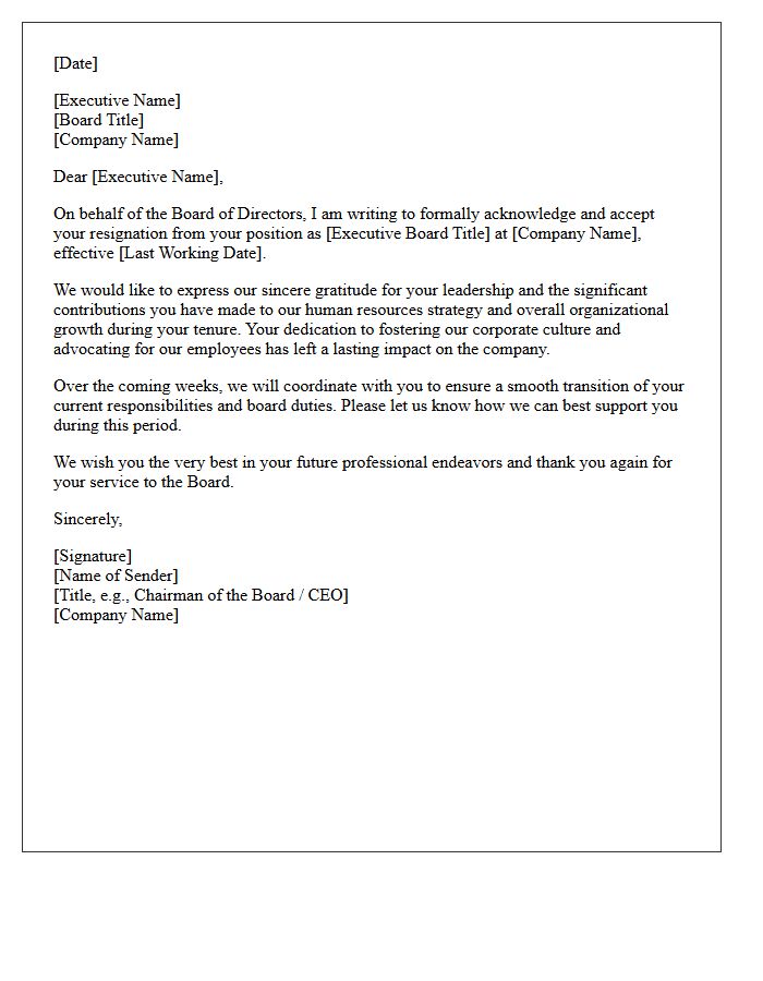 Human Resources Executive Board Member Resignation Acceptance Letter
