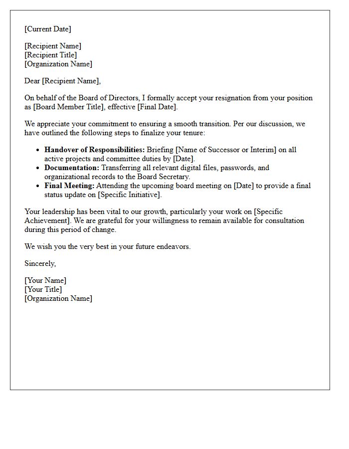 Transition Focused Executive Board Member Resignation Acceptance Letter