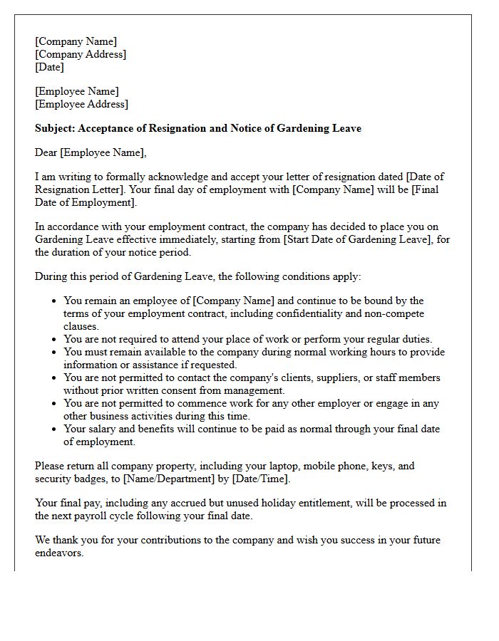 Gardening Leave Notice and Resignation Acceptance Letter