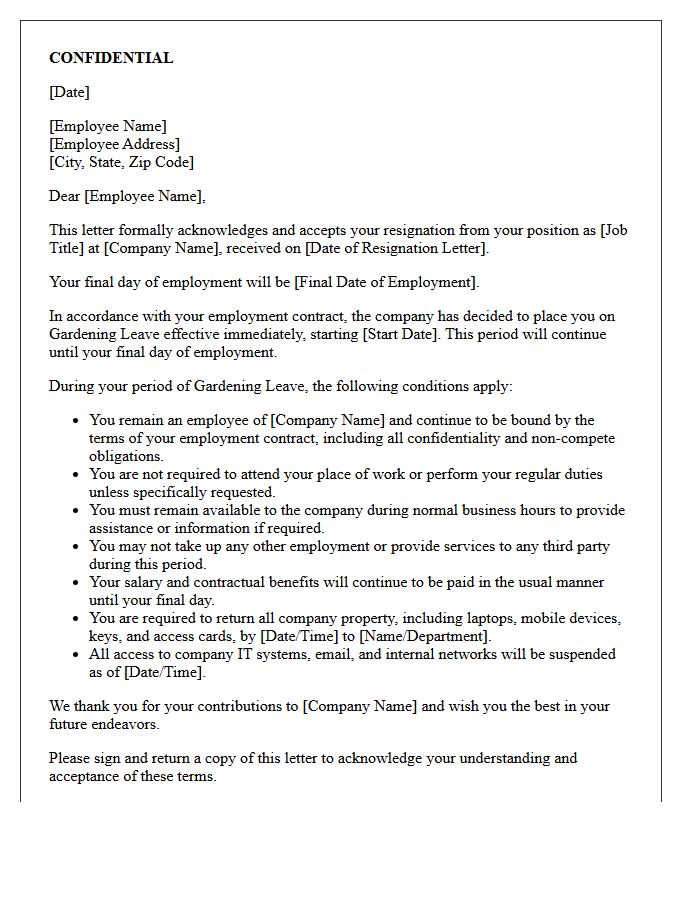 Confidential Letter of Resignation Acceptance and Gardening Leave