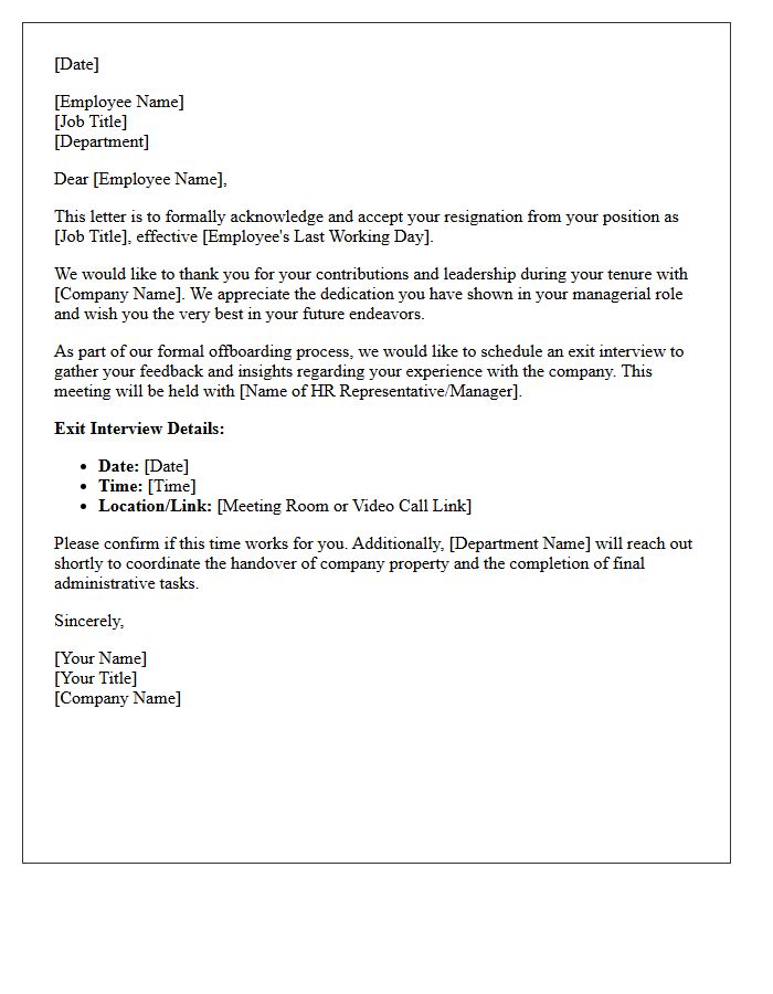 Managerial Resignation Acceptance and Exit Interview Scheduling Letter