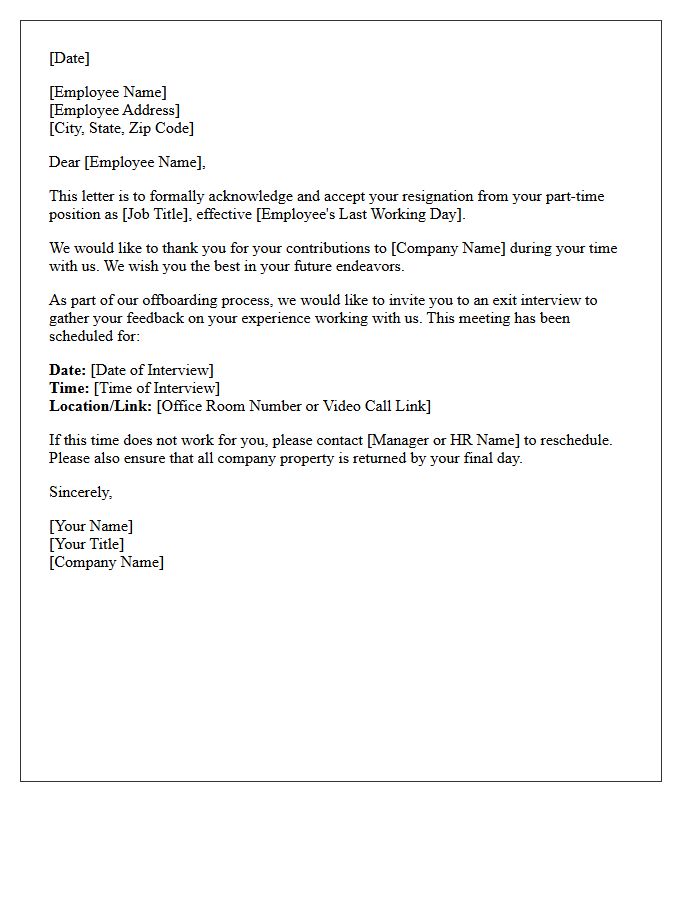 Part-Time Staff Resignation Acceptance and Exit Interview Scheduling Letter