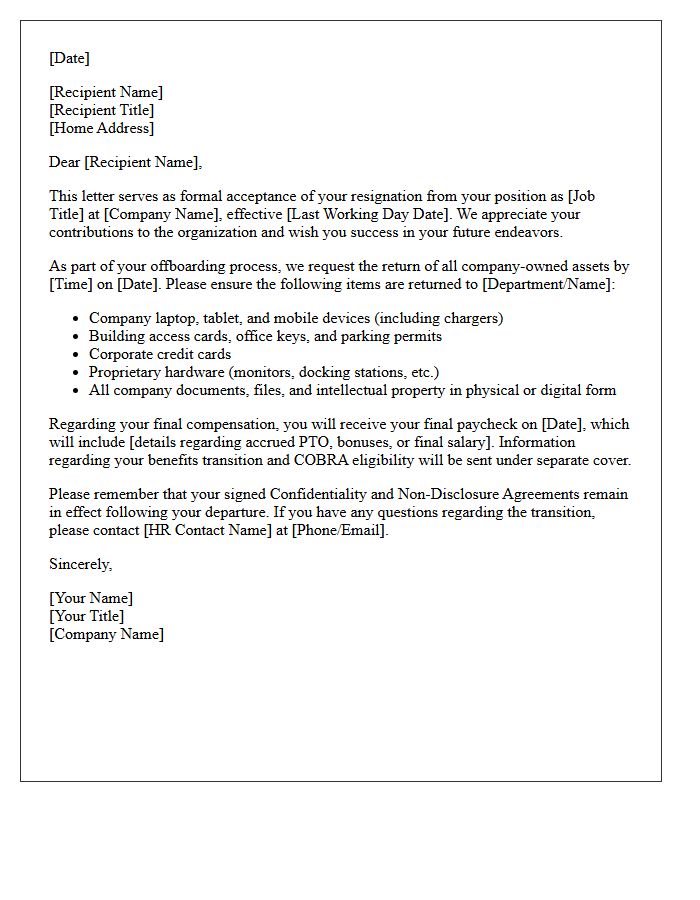 Executive Resignation Acceptance Letter and Asset Retrieval Instructions