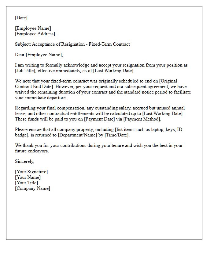 Immediate Effect Fixed-Term Contract Resignation Acceptance Letter
