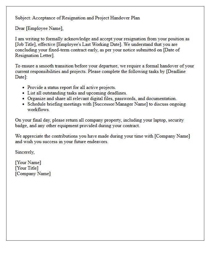 Project Handover Fixed-Term Contract Resignation Acceptance Letter