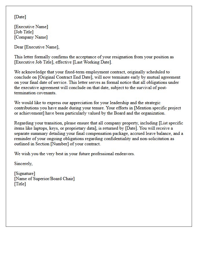 Executive Level Fixed-Term Contract Resignation Acceptance Letter