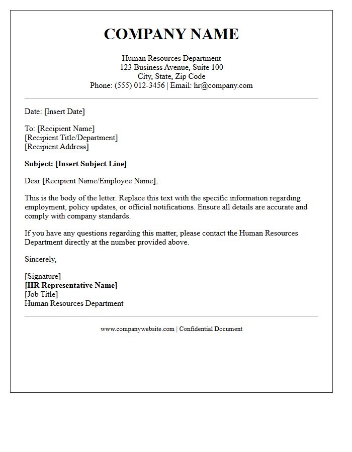 Human Resources Department Letterhead