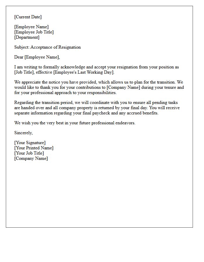Formal Resignation Acceptance Letter Statement