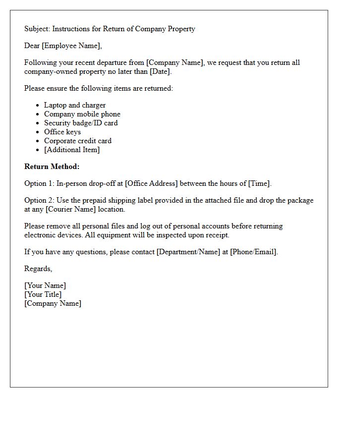 Return of Company Property Instructions