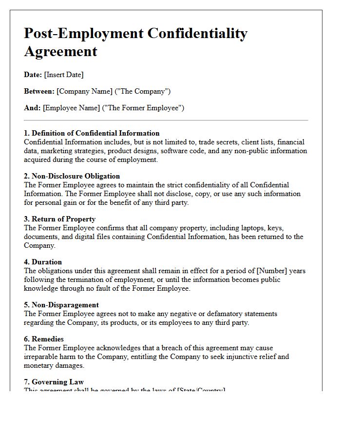 Post-Employment Confidentiality Agreement